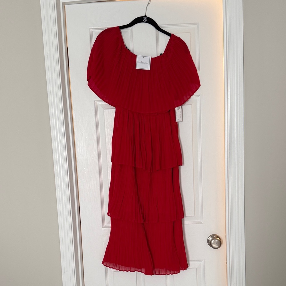 Red Tiered Pleated Women’s Dress